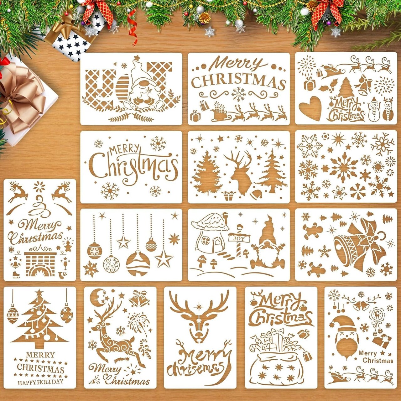 Reusable Christmas Stencils - 15 Pcs A4 Window Stencils for Painting 11"L x 8"W
